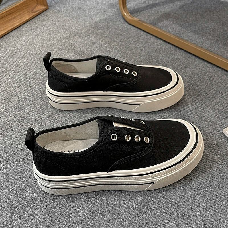 Women Outdoor Walking Canvas Fashion Jogging Slipon Vulcanized Flat Casual Ladies Skateboard