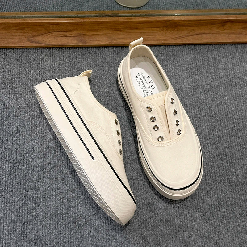 Women Outdoor Walking Canvas Fashion Jogging Slipon Vulcanized Flat Casual Ladies Skateboard