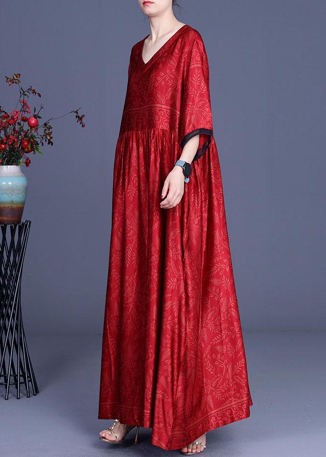 V-Neck Three Quarter Sleeve Contrast Cuff Empire Waist Gathered Maxi Dress