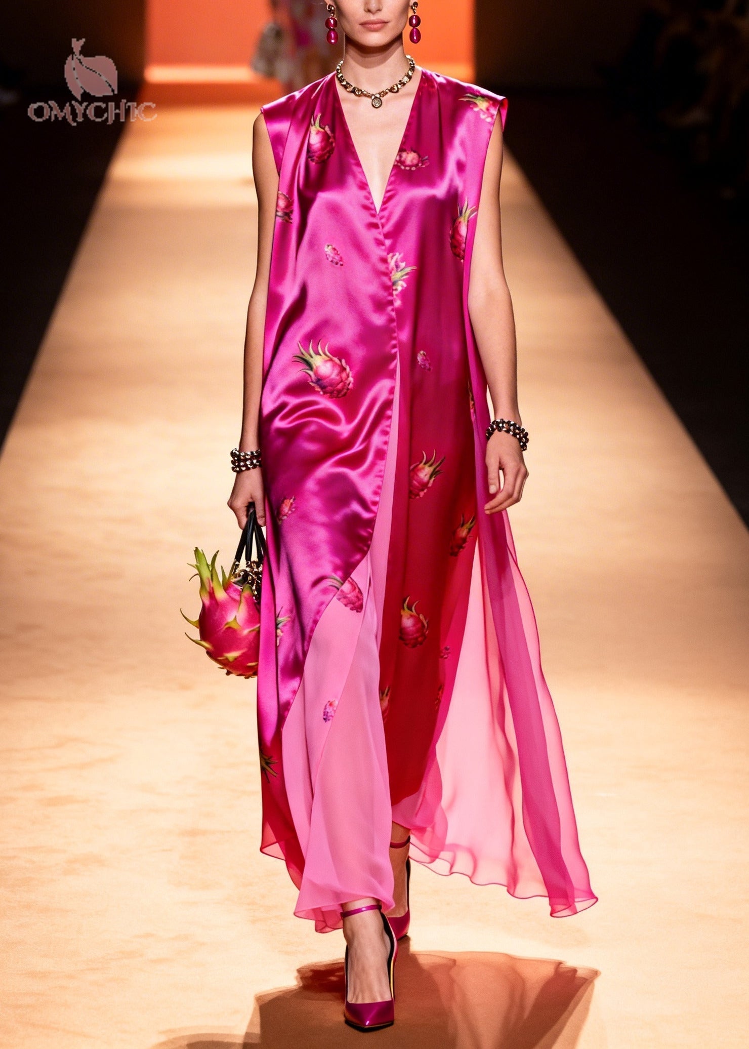 Women Rose Oversized Print Chiffon Maxi Dress Sleeveless - View 5