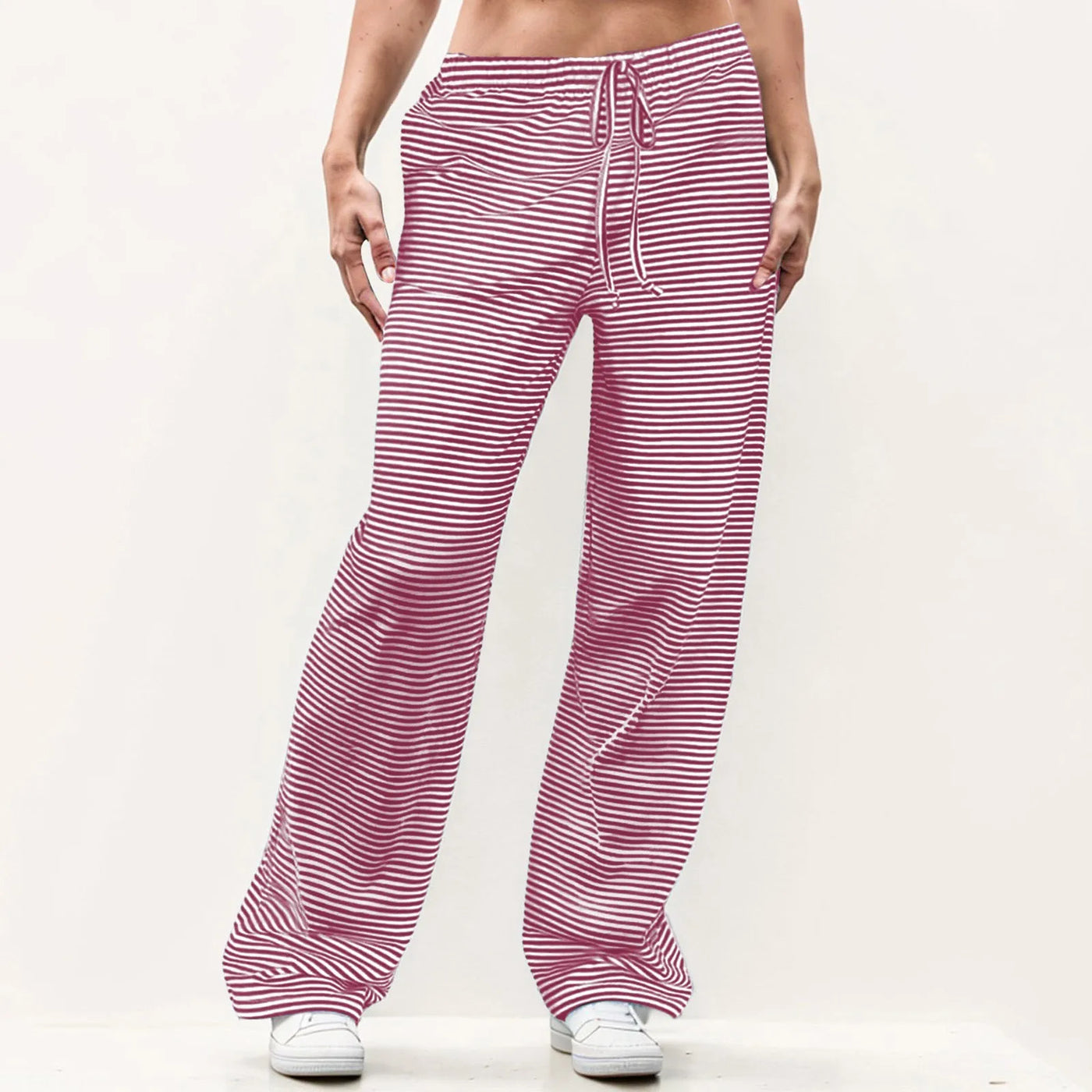 Striped Solid Wide Leg Pants Red / S