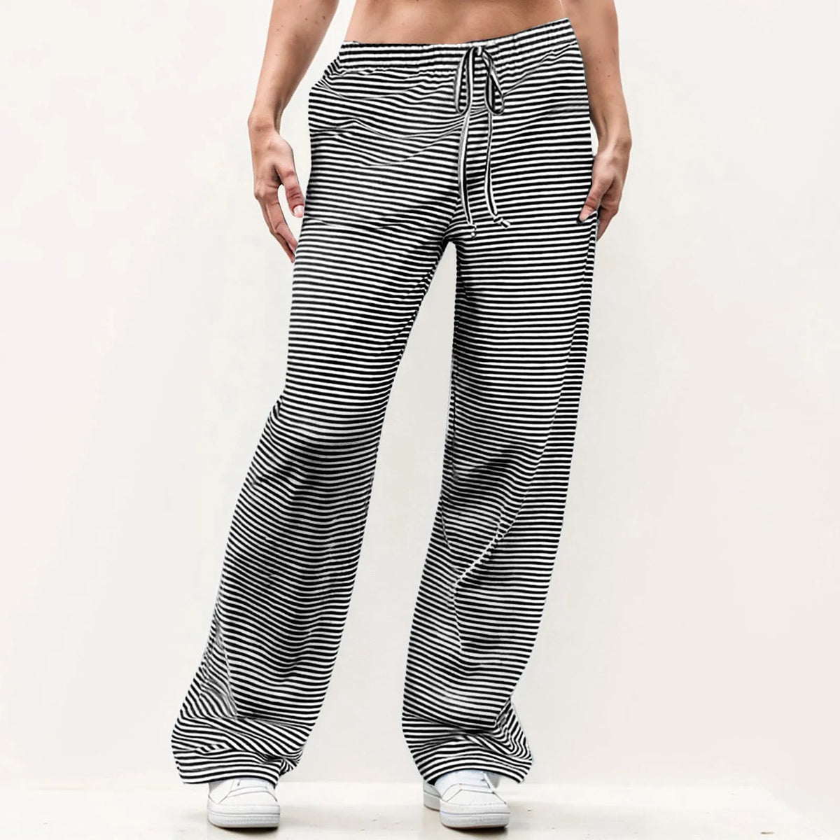 Striped Drawstring Elastic Waist Straight Wide Leg Lounge Pants 3