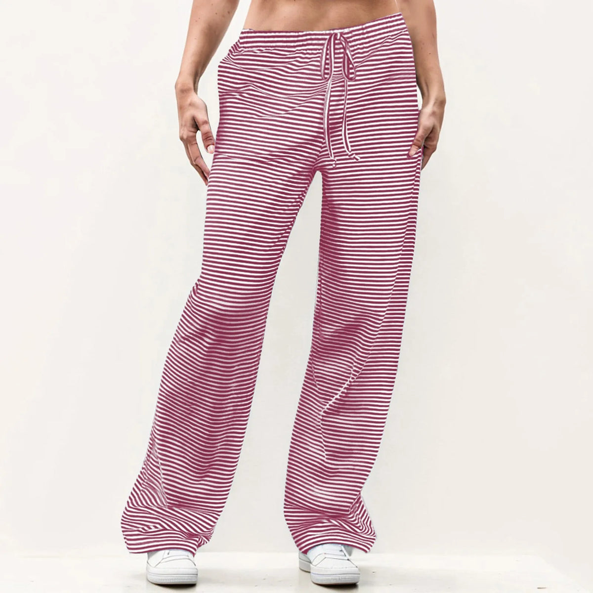 Striped Drawstring Elastic Waist Straight Wide Leg Lounge Pants 4