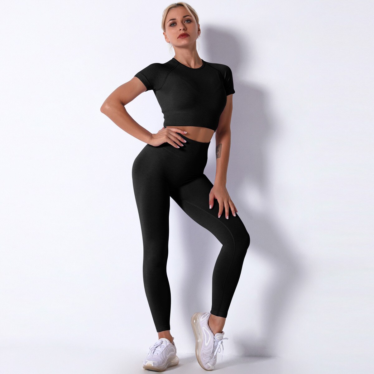 Seamless Short Sleeve Crop Top and High Waist Leggings Two Piece Set 8