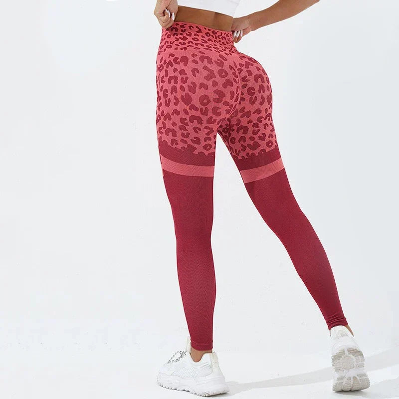 Leopard Print High Waist Seamless Contrast Panel Scrunch Butt Leggings 4