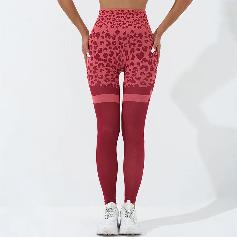Leopard Print High Waist Seamless Contrast Panel Scrunch Butt Leggings 5