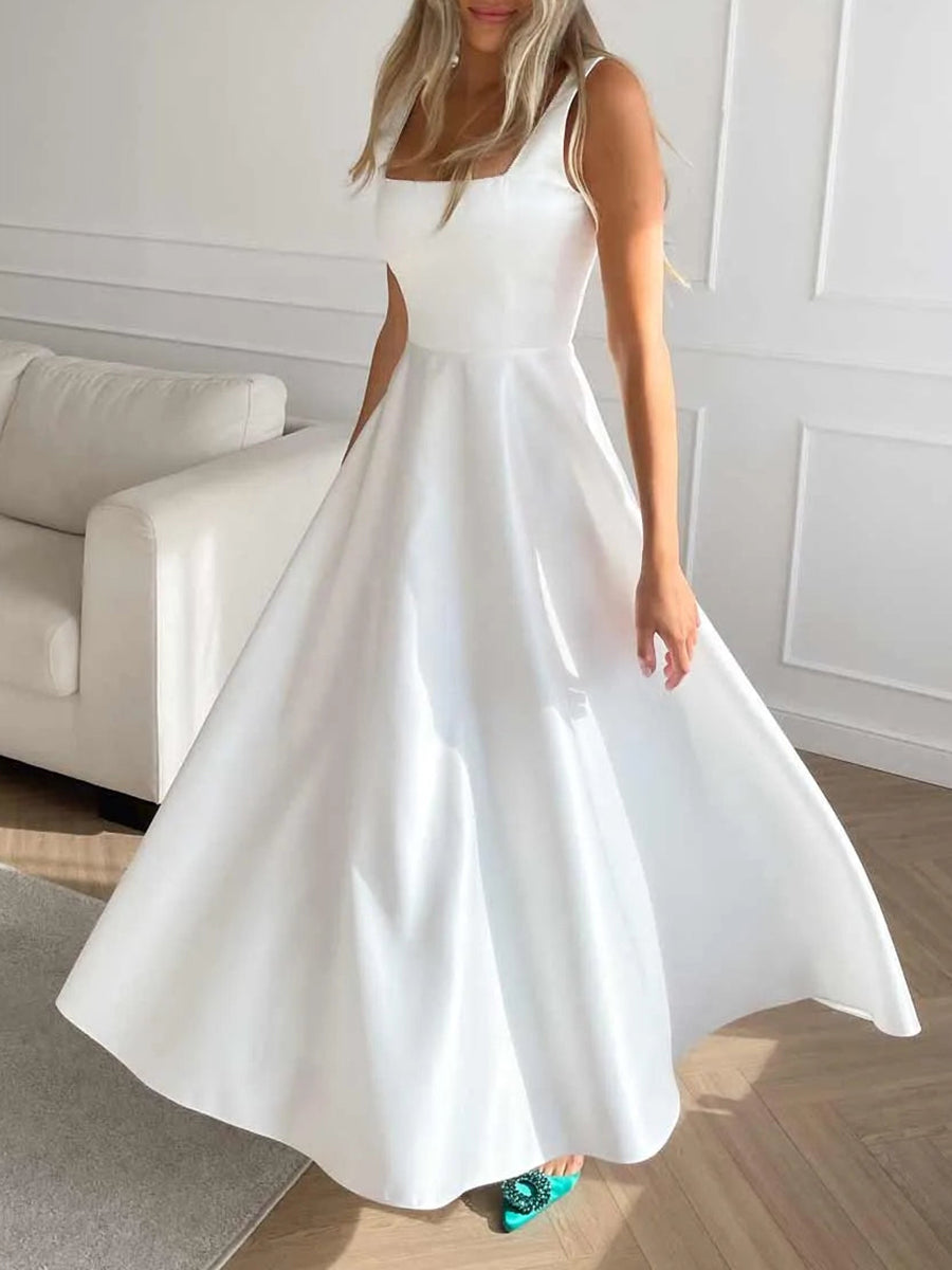 Strapless Satin Beaded Neckline Pleated A-Line Ball Gown