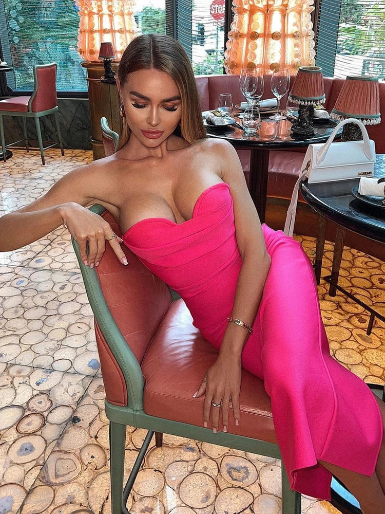 Bandage Strapless Sweetheart Bodycon Midi Dress