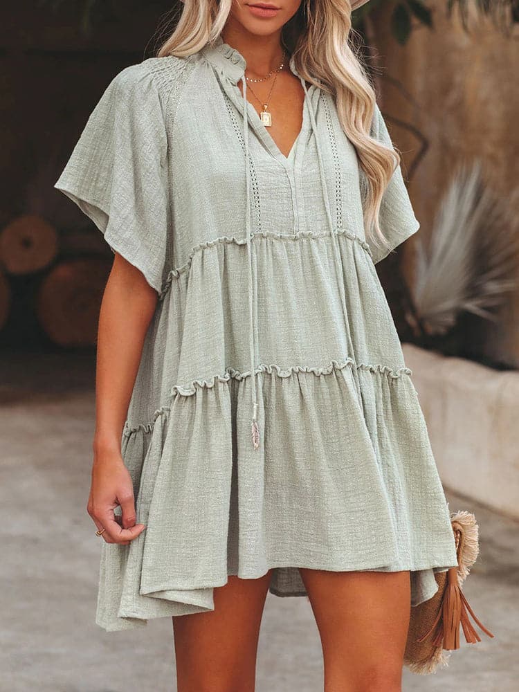 Women Summer Short Sleeve Solid Loose Dress