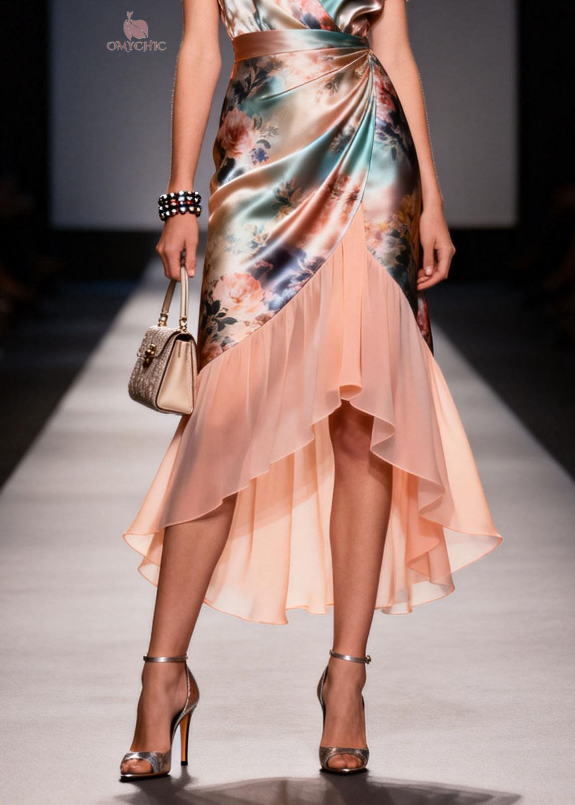 Floral Rose Print Wrap V-Neck Flutter Sleeve Draped Waist High Low Ruffle Midi Dress
