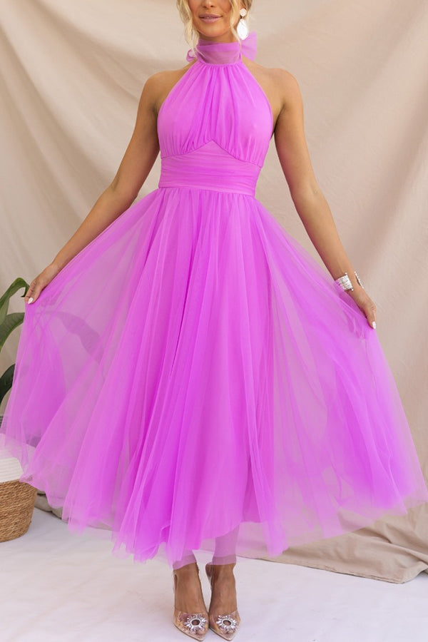 Tulle Halter Neck Fit and Flare Maxi Dress 4