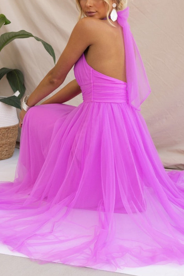 Tulle Halter Neck Fit and Flare Maxi Dress 5