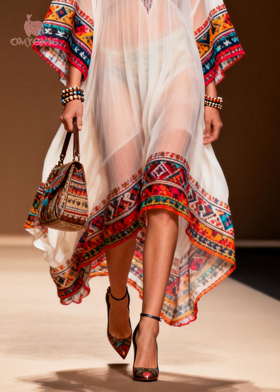 Women White Oversized Print Chiffon Maxi Dresses Summer - View 4