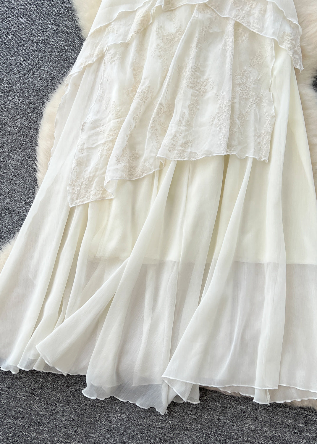 Women White Patchwork Lace Spaghetti Strap Dress Summer - View 4