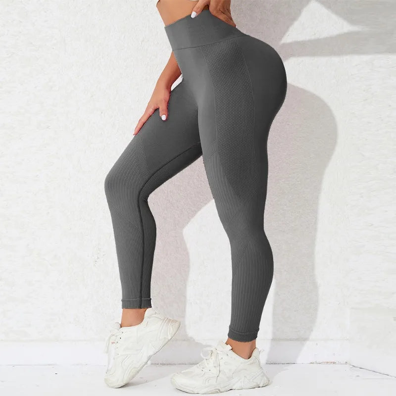 High Waist Seamless Ribbed Knit Butt Lift Gym Leggings 2