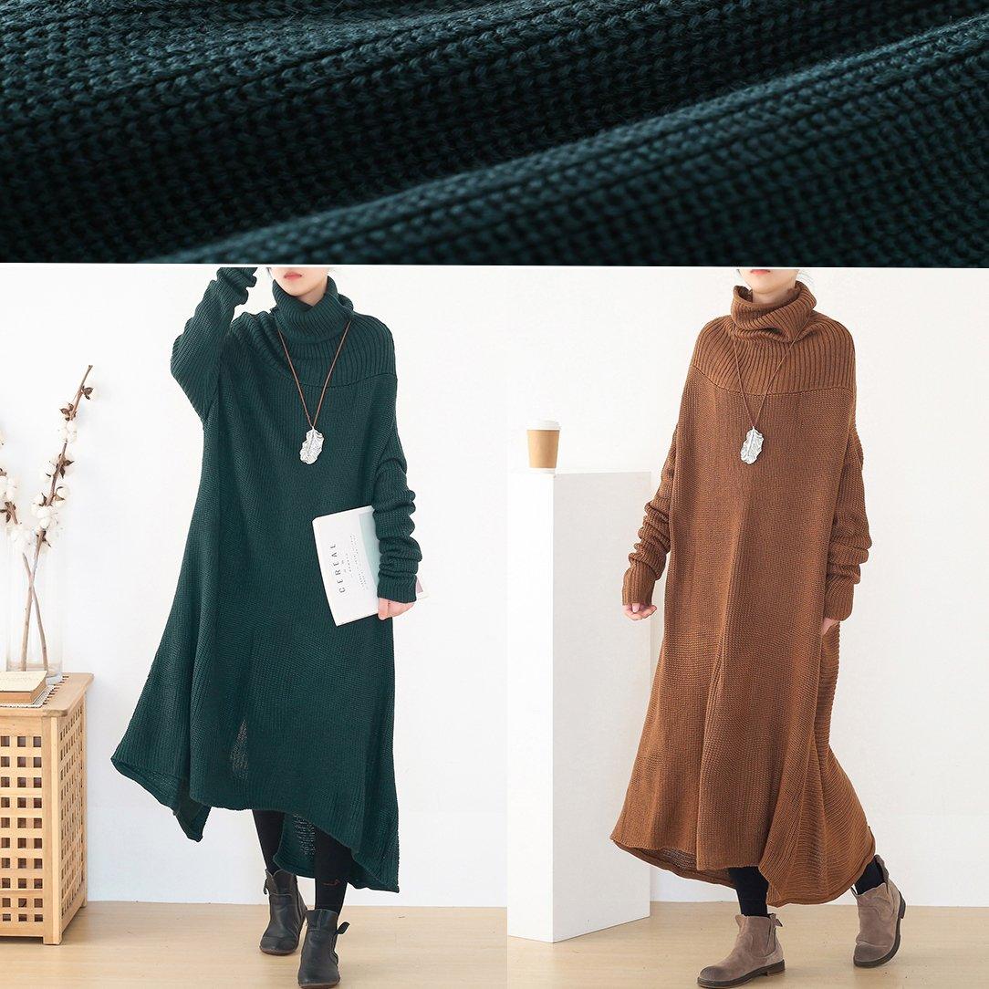 Women back open Sweater high neck dress outfit plus size drak brown daily knit dresses