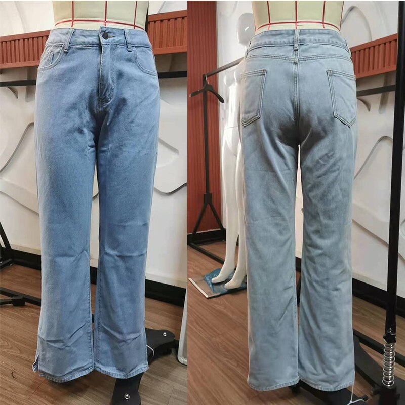 Street Mid Waist Denim Trousers Ladies Pants