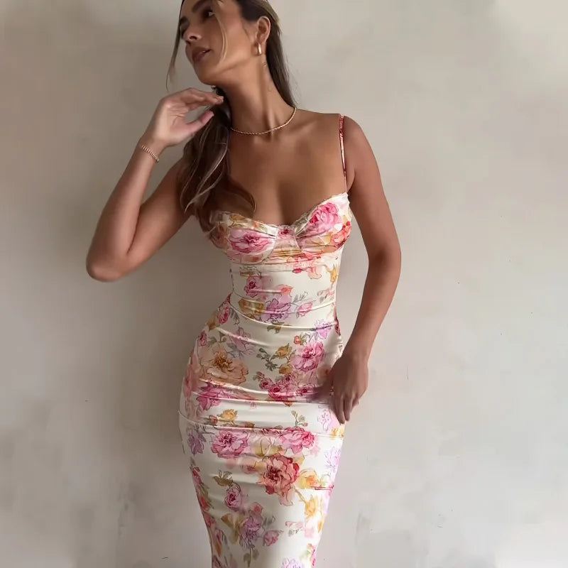 Women's Bodycon Slimfit Halter Summer Fashion Print Traf Fit Midi Dresses