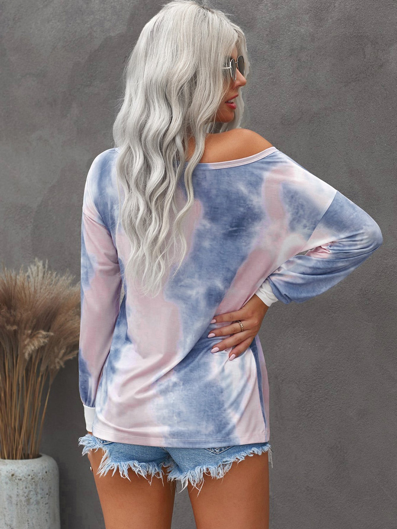 Women's Casual Tie-Dyed Long Sleeve Sweater Patchwork Shirt
