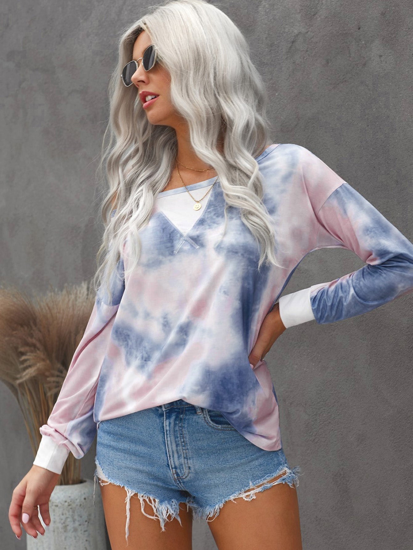 Women's Casual Tie-Dyed Long Sleeve Sweater Patchwork Shirt
