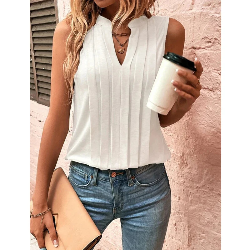 Elegant Ruffled Sleeveless VNeck Tank Top
