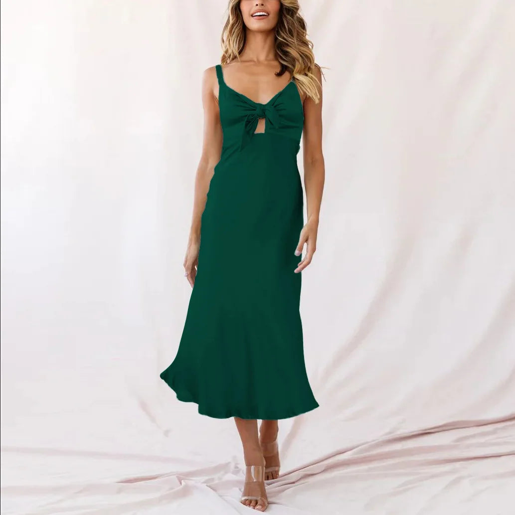 Pink Lace Satin Slim Midi Dress - View 2