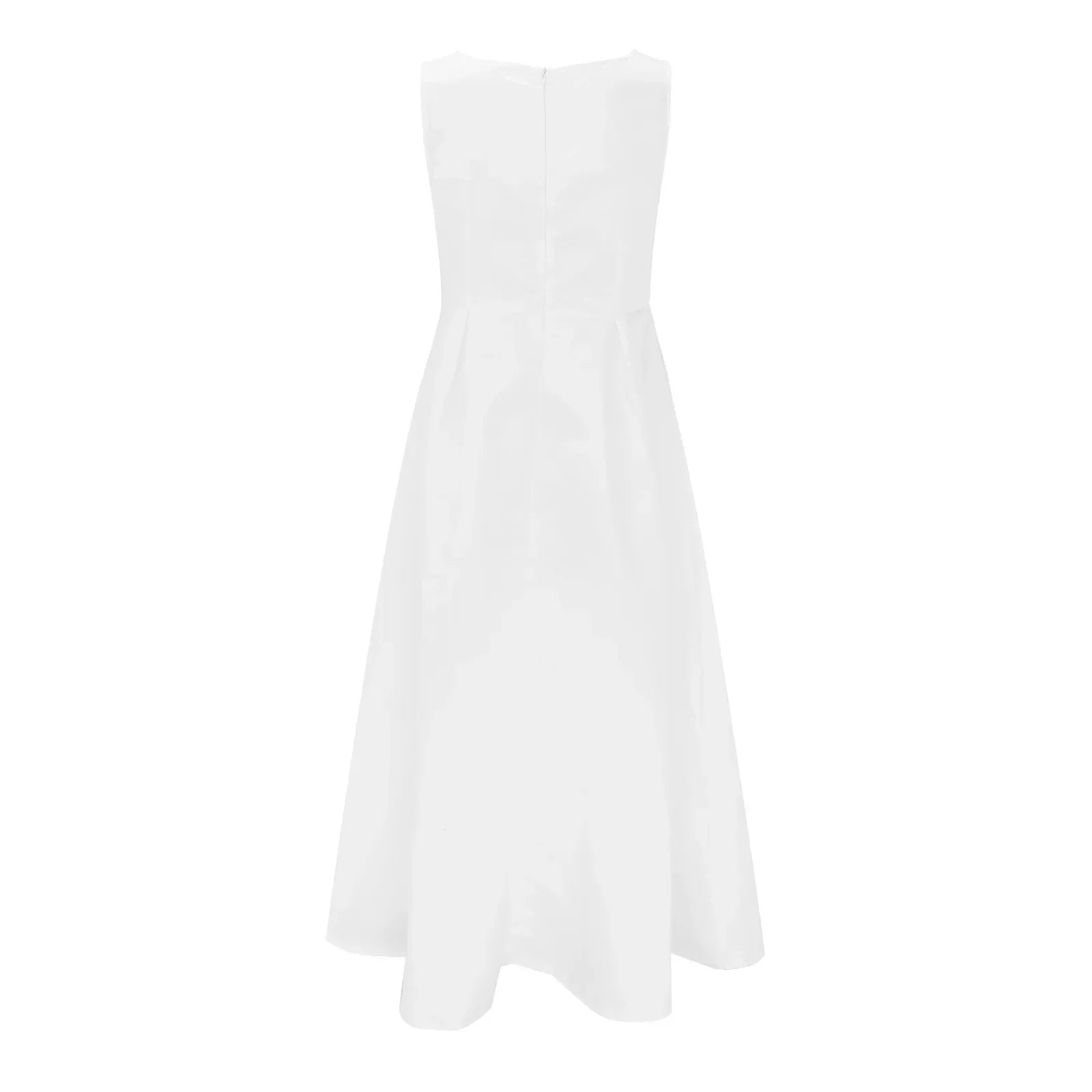 Deep V-Neck Sleeveless A-Line Pleated Waist Maxi Gown