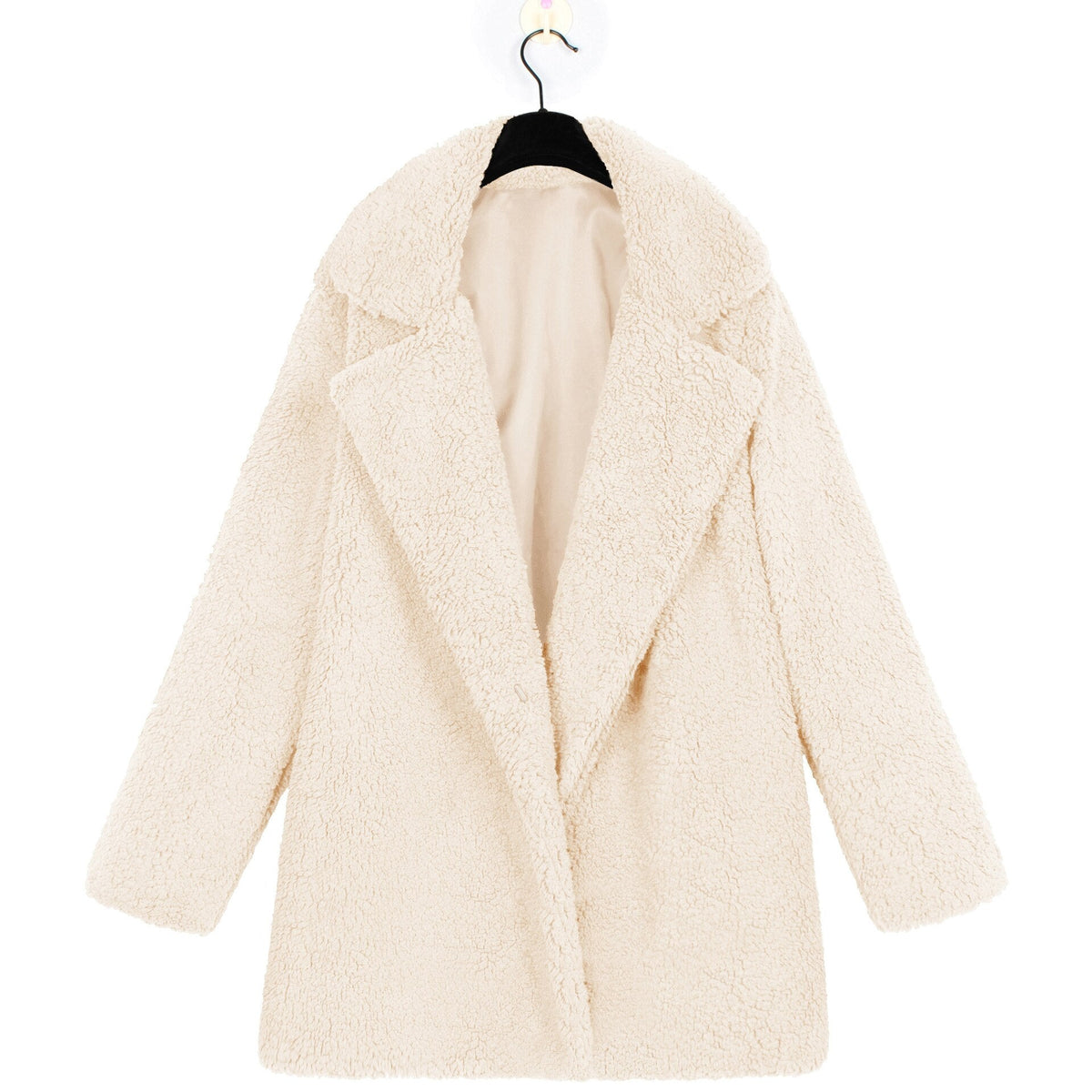 Lapel Collar Long Sleeve Open Front Teddy Faux Fur Coat 7