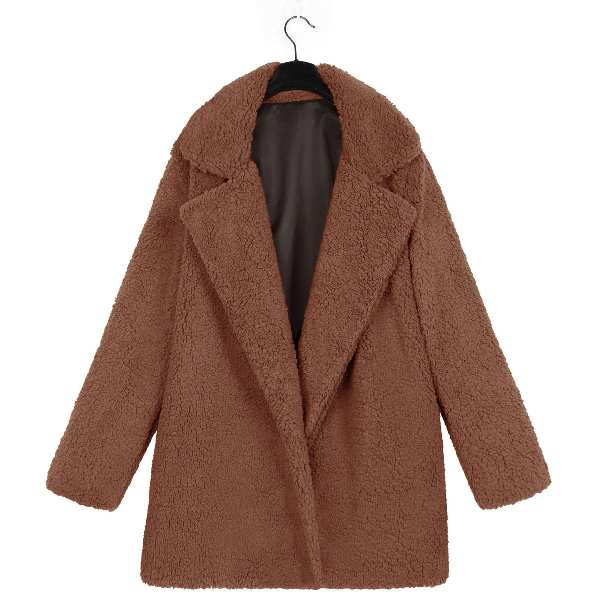 Lapel Collar Long Sleeve Open Front Teddy Faux Fur Coat 6