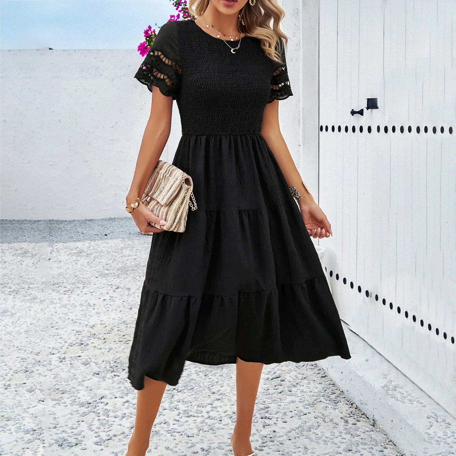 Hollow Sheath Elegant Midi Dress