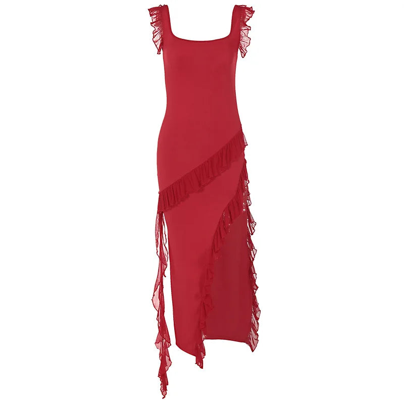 Women's Maxi Summer Autumn Wooden Splicing Temperament Refined Vestidos Midi Dresses