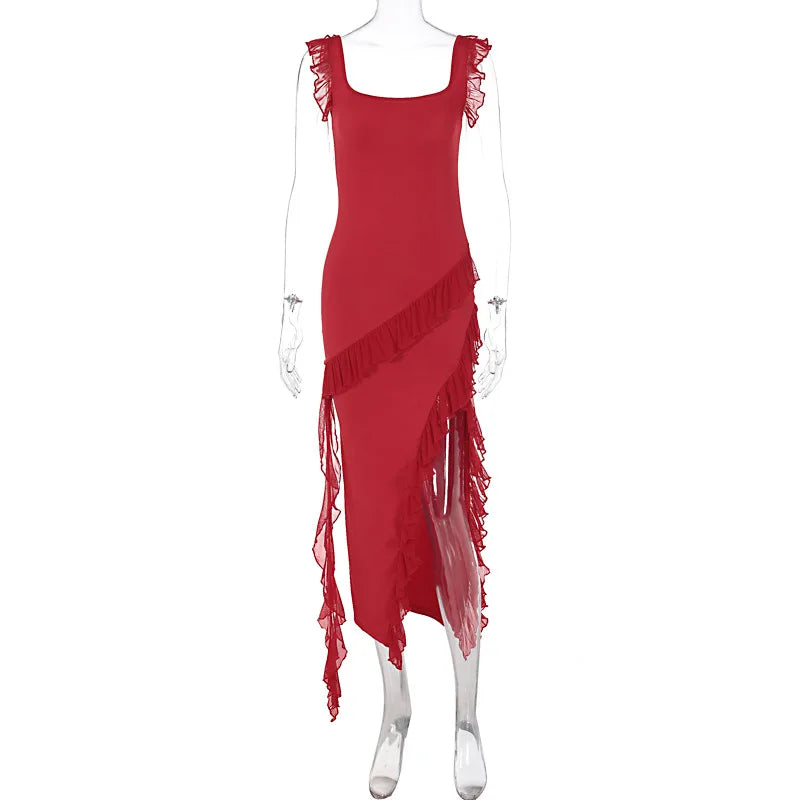 Women's Maxi Summer Autumn Wooden Splicing Temperament Refined Vestidos Midi Dresses
