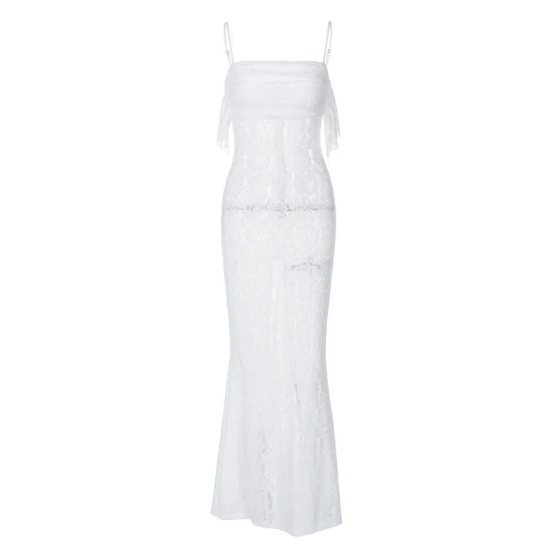 Women's Maxi White Spring Summer Suspenders Lowcut Slimfit Buttock Chic Vestidos Midi Dresses