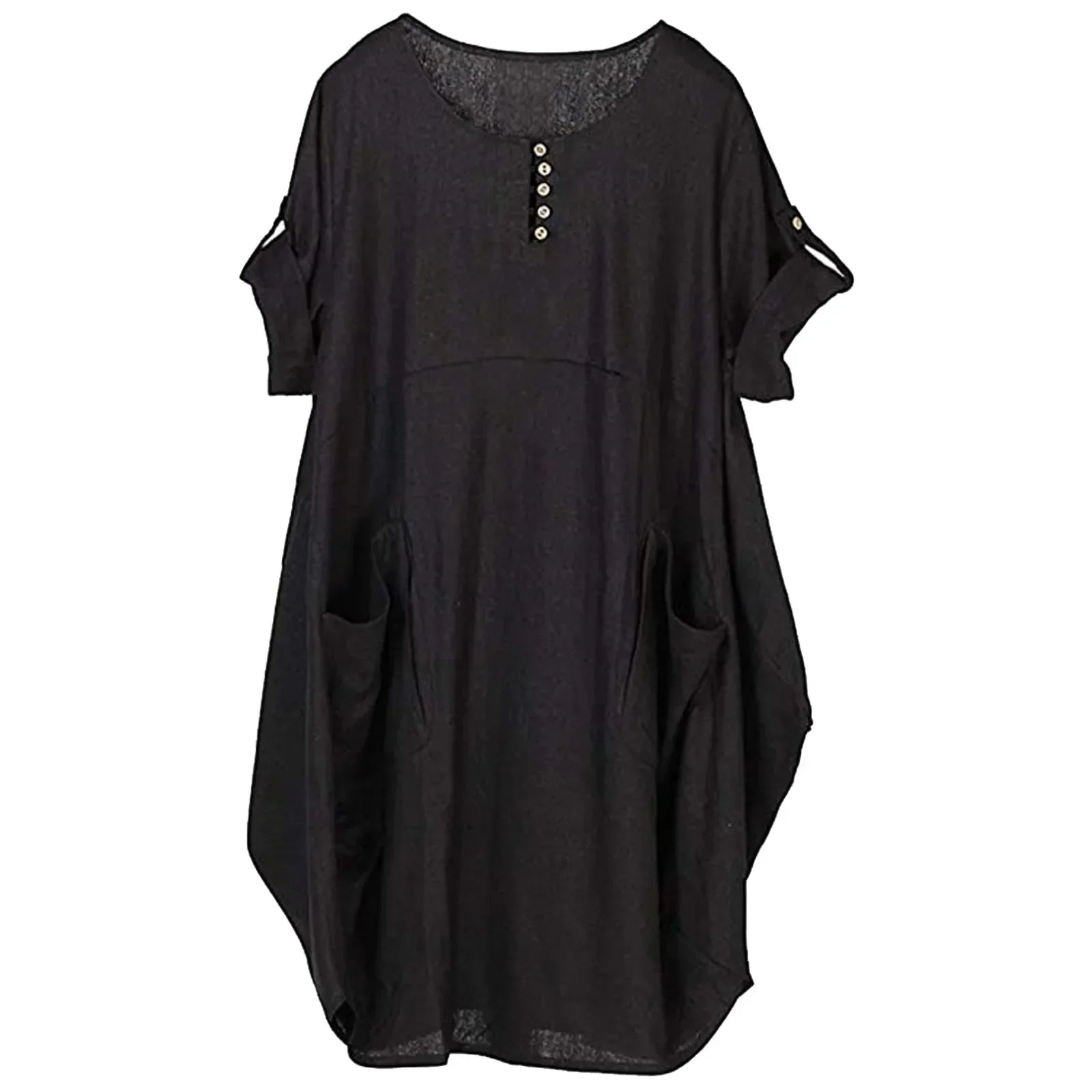 Vintage Women's Tunic Short Round Neck Linen Sleeve Midi TShirt Women'S Summer Fashion Vintage Harajuku Loose Dress