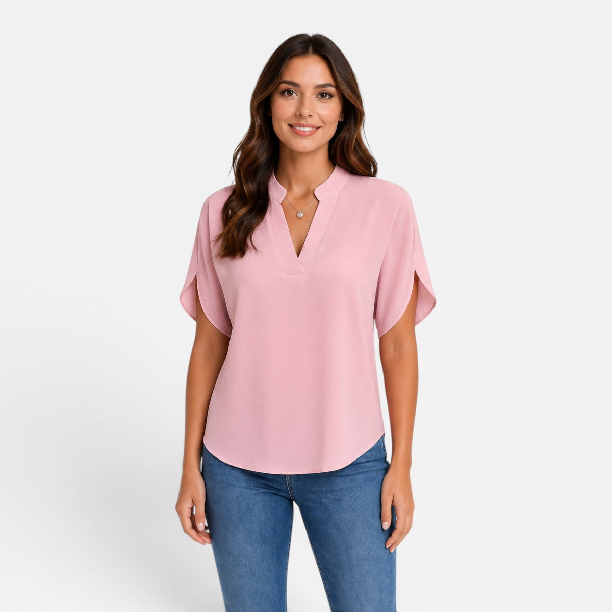 Chiffon Split Neck Flutter Sleeve Blouse