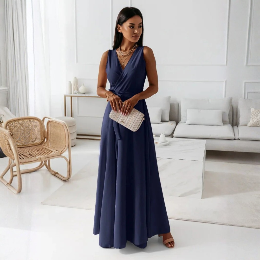 V-Neck Sleeveless Tie Waist A-Line Maxi Dress 6