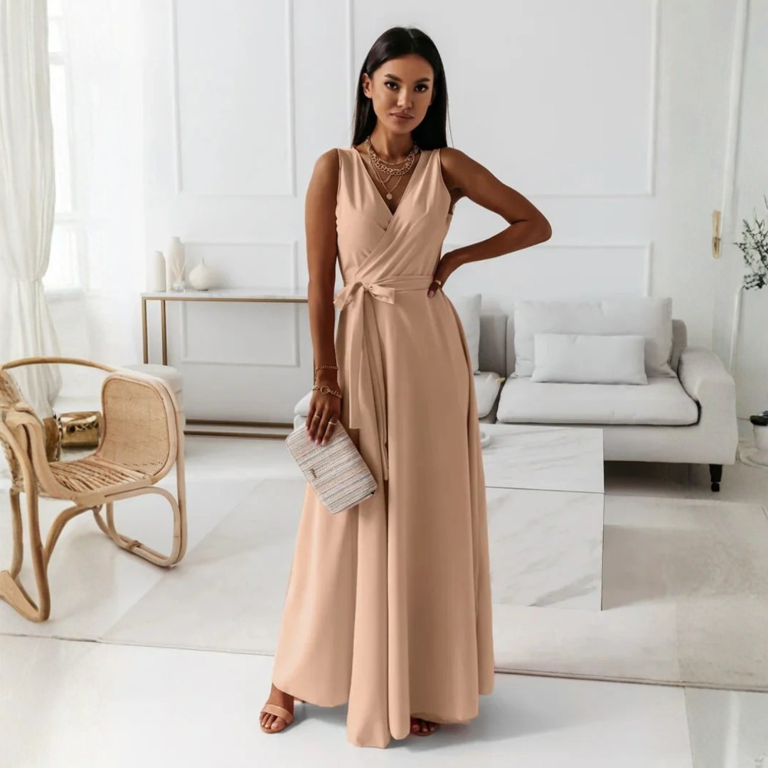V-Neck Sleeveless Tie Waist A-Line Maxi Dress 7