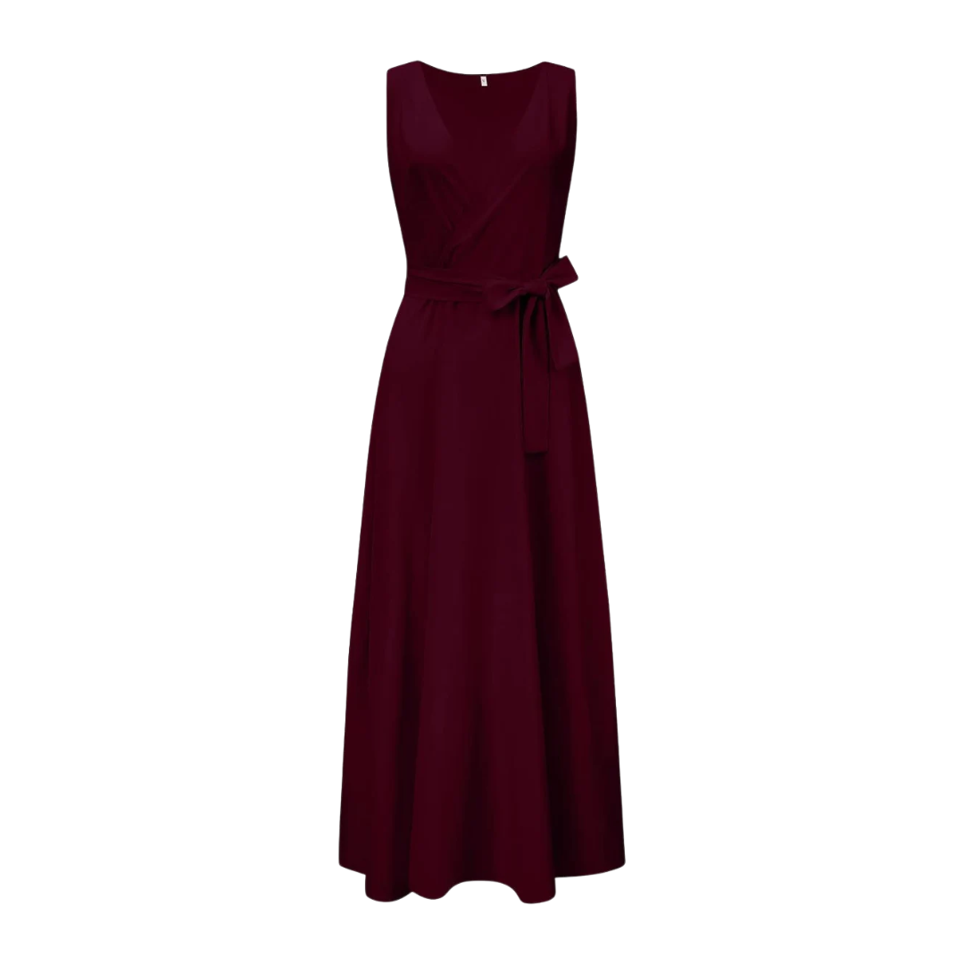 V-Neck Sleeveless Tie Waist A-Line Maxi Dress 11