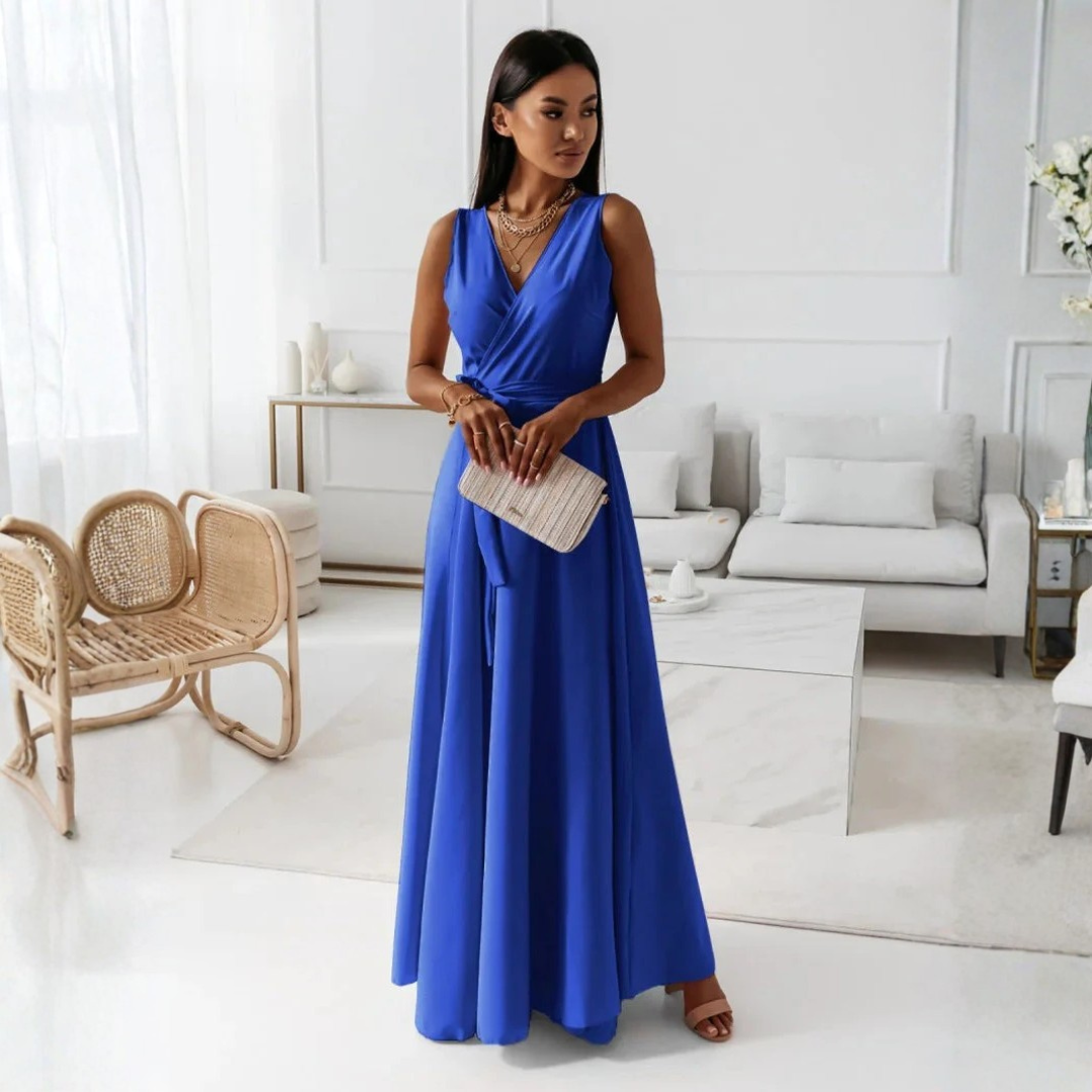 V-Neck Sleeveless Tie Waist A-Line Maxi Dress 5