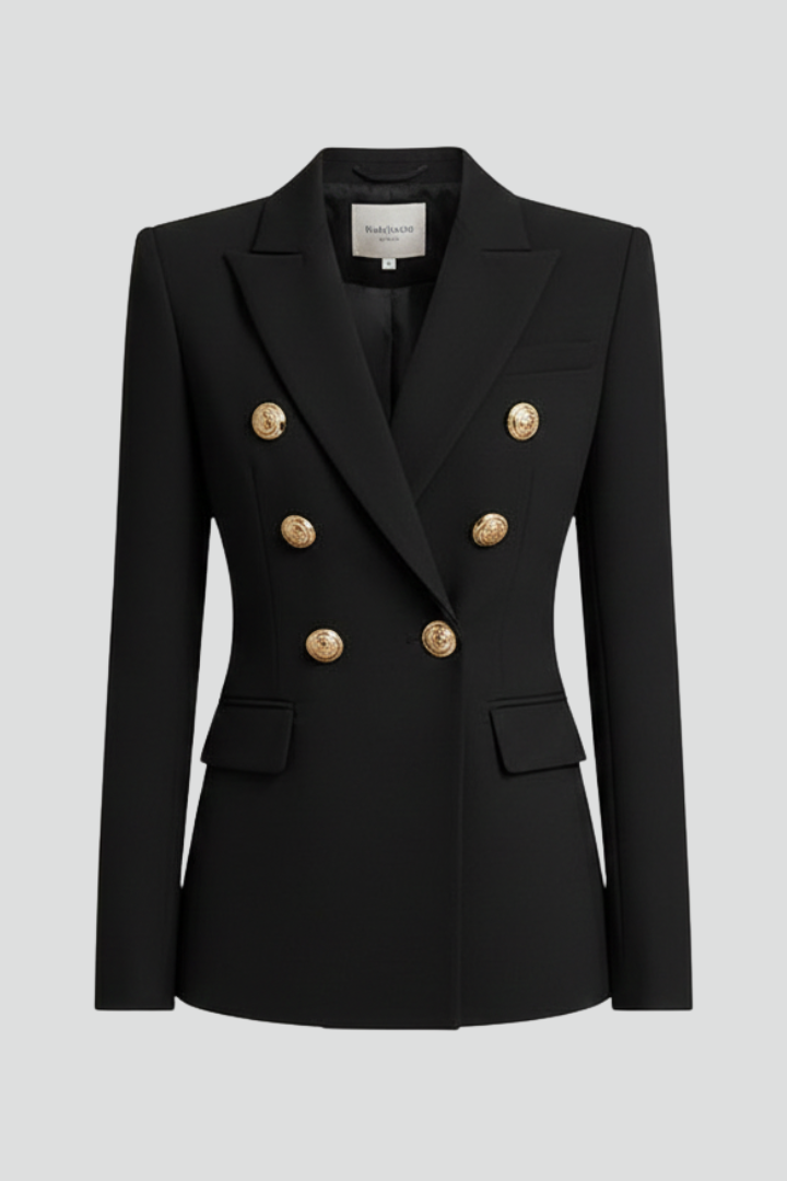 Double Breasted Gold Button Peak Lapel Blazer