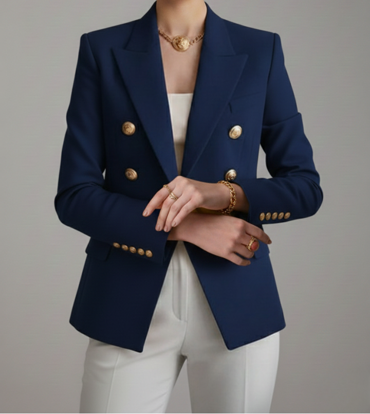 Double Breasted Gold Button Peak Lapel Blazer