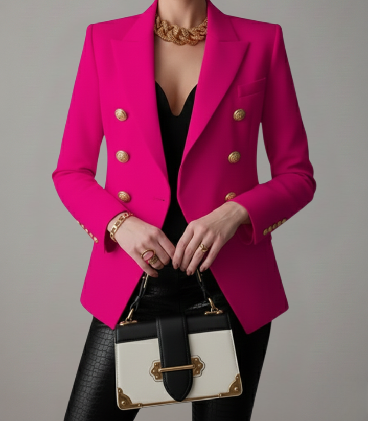 Double Breasted Gold Button Peak Lapel Blazer