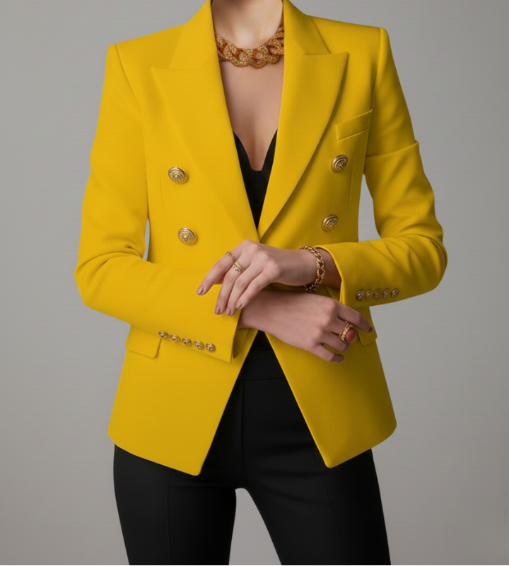 Double Breasted Gold Button Peak Lapel Blazer