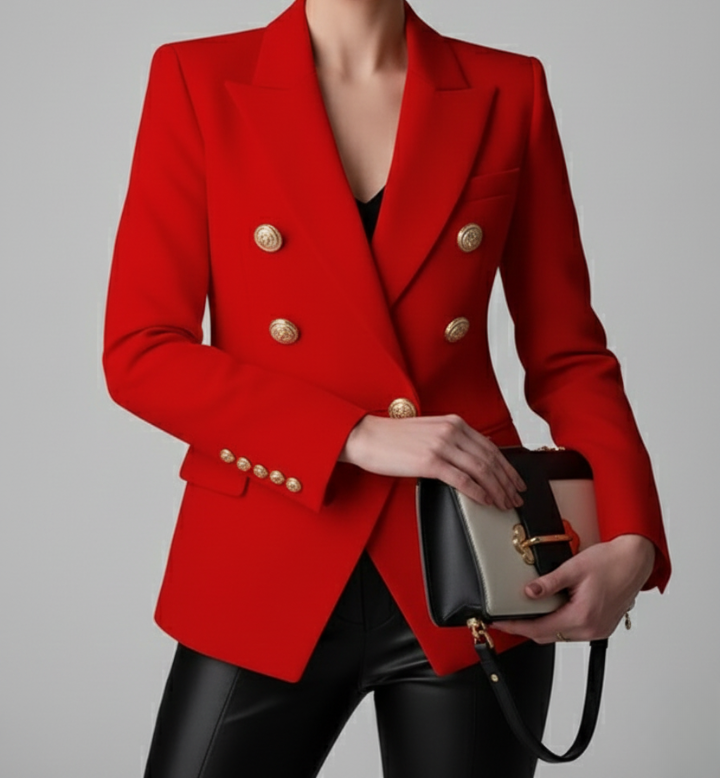 Double Breasted Gold Button Peak Lapel Blazer
