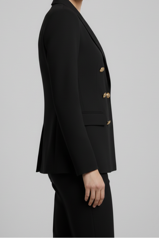 Double Breasted Gold Button Peak Lapel Blazer