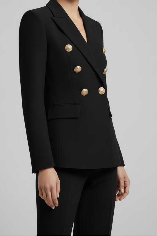Double Breasted Gold Button Peak Lapel Blazer