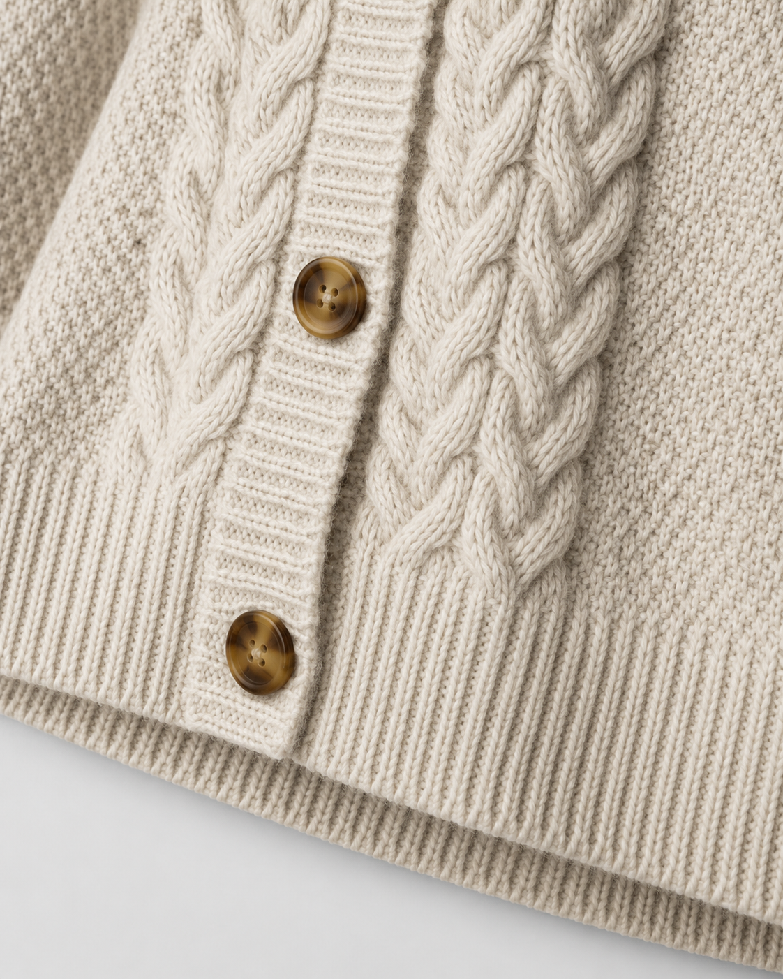 Cable Knit Crew Neck Button Front Cardigan