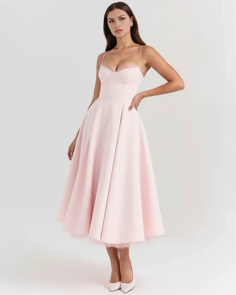 Women’s Corset Midi Dress with Tulle Skirt