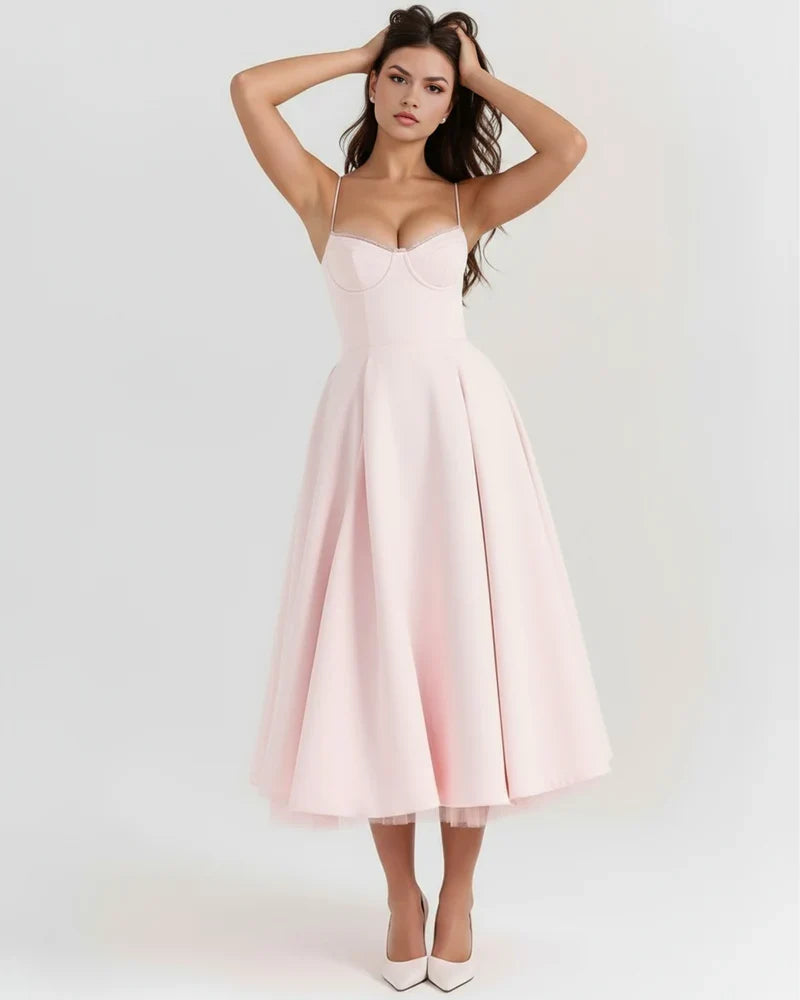 Women’s Corset Midi Dress with Tulle Skirt