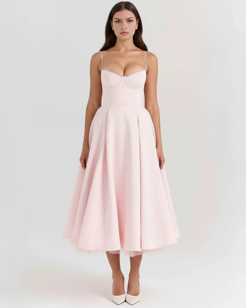 Women’s Corset Midi Dress with Tulle Skirt